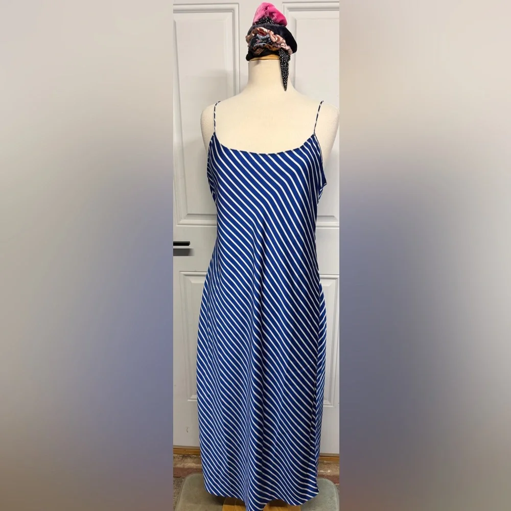 J. Crew $118 Gwenyth Slip Tank Dress Blue White Nautical Stripes Patriotic Satin